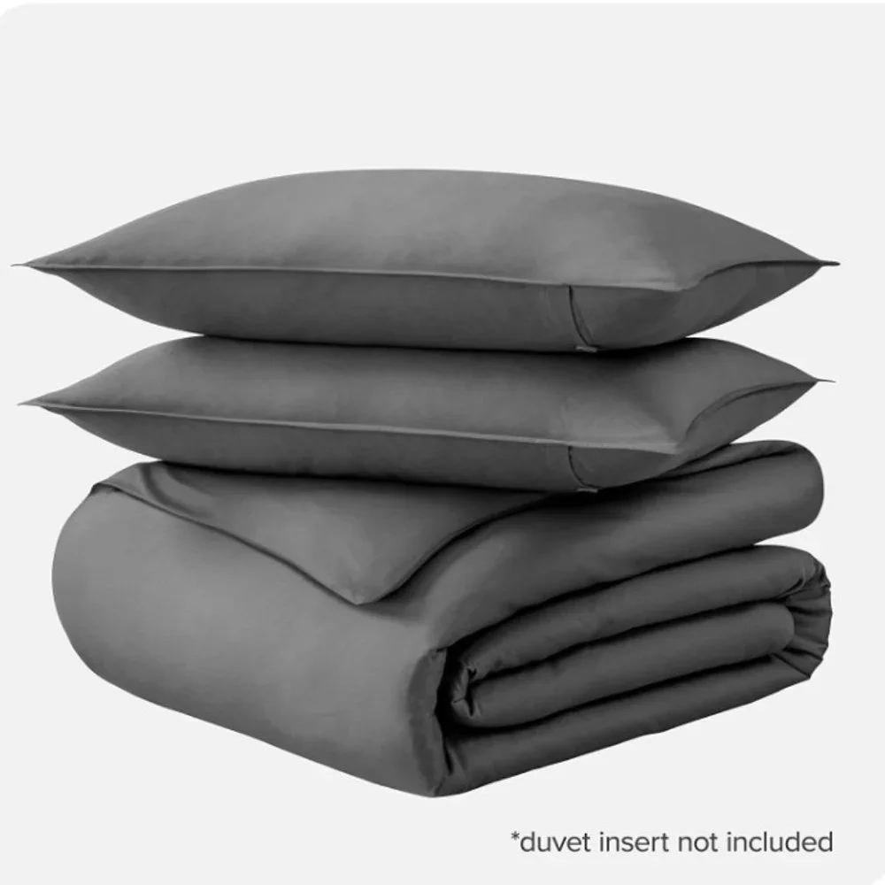 SATEEN WEAVE DUVET COVER SET w/ 2 SHAMS I ORGANIC COTTON - FULL/QUEEN (Grey)